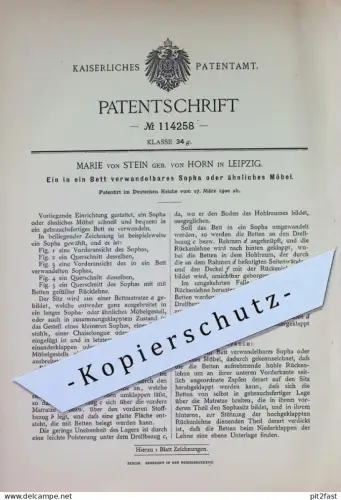 original Patent - Marie von Stein geb. von Horn , Leipzig | 1900 | Bett , Sopha  , Sofa , Couch , Möbel , Betten !!