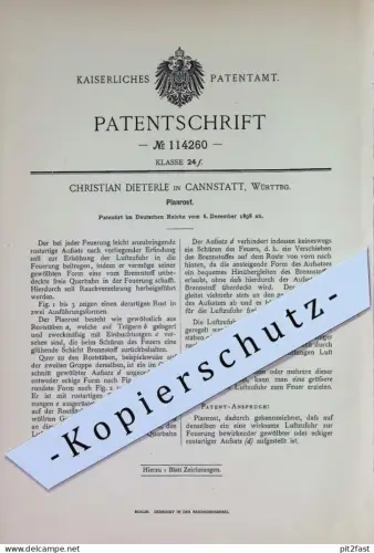 original Patent - Christian Dieterle , Stuttgart / Cannstatt , Württemberg | 1898 | Planrost | Ofenrost , Ofen , Heizung