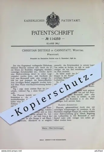 original Patent - Christian Dieterle , Stuttgart / Cannstatt , Württemberg | 1898 | Planrost | Ofenrost , Ofen , Rost