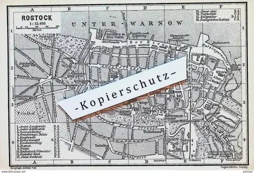 historischer Stadtplan von Rostock , Karte , Föhr , Husum , Tondern , Bredstedt !!