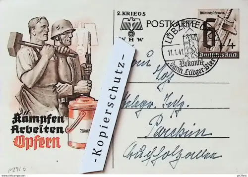 Kämpfen Arbeiten Opfern , 1941 , WHW Karte - Lübzer Bier , Lübz , Brauerei  , Parchim , Postkarte !!