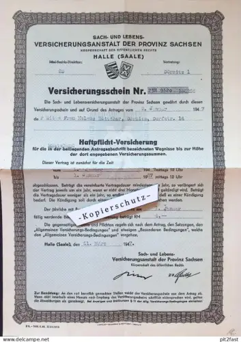 Versicherung - Gemeinde Dörnitz b. Möckern / Burg , 1947 , Helene Böttcher , Dokument !!