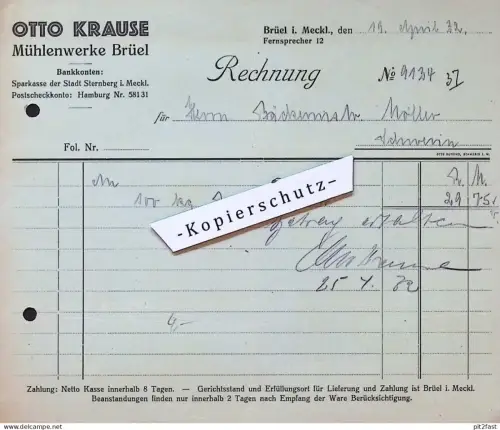 Mühlenwerke - Otto Krause in Büel i. Mecklenburg , 1932 , Bäcker Möller in Schwerin , altes Dokument !!