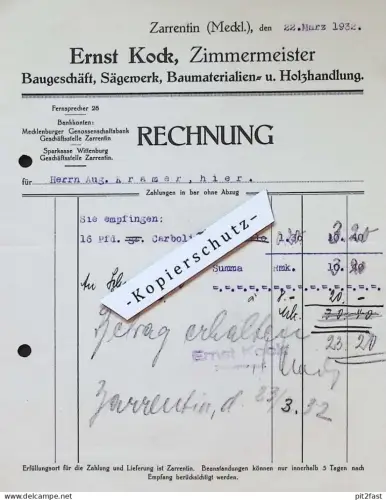 Sägewerk - Ernst Kock in Zarrentin i. Mecklenburg , 1932 , August Kramer , altes Dokument !!