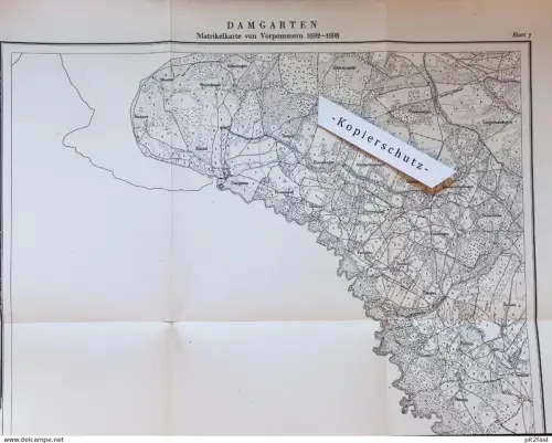 Ribnitz Damgarten in Mecklenburg , 1692-1698 , große Landkarte mit umliegenden Orten , Gelände , MdI der DDR 1951 !!!