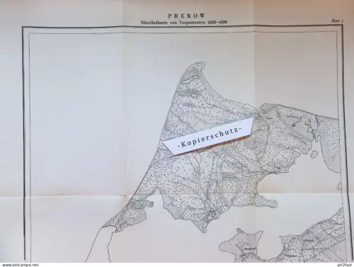 Prerow in Mecklenburg , 1692-1698 , große Landkarte mit umliegenden Orten , Gelände , MdI der DDR 1951 !!!