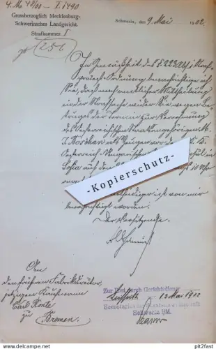 Fabrik  Carl Ronte in Neustadt , 1902 , M. Boschan , Konsulat in Sofia , Post , Gericht Schwerin , Akte , Mecklenburg