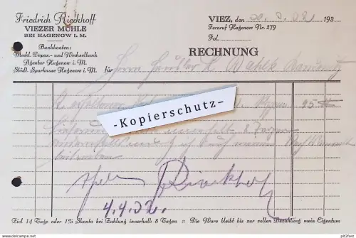 Viezer Mühle b. Hagenow , 1932 , Viez , Friedrich Rieckhoff , altes Dokument , Mecklenburg !!