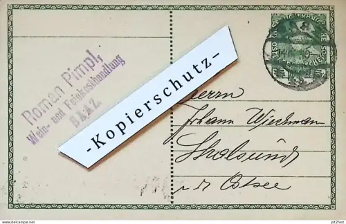 Weinhandel - Roman Pimpl in Saaz / Žatec  , 1910 , Stempel , Reklame / Werbung , Postkarte J. Wichmann Stralsund