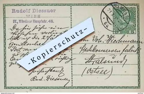 Rudolf Diessner in Wien , Wiedner Hauptstraße , 1912 , Stempel , Reklame / Werbung , Postkarte J. Wichmann Stralsund