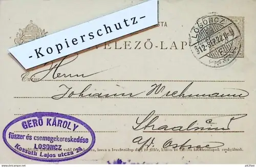 Gerö Károly in Losonc / Lučenec , 1922 , Stempel , Reklame / Werbung , Postkarte J. Wichmann Stralsund