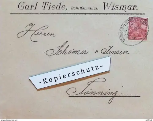Carl Tiede in Wismar i. Mecklenburg , 1901 , Bahnpost - Zug 32 , nach Tönning , alter Umschlag , Reklame / Werbung !!