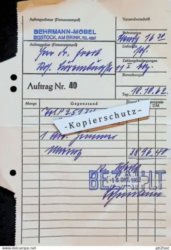 Behrmann Möbel in Rostock am Brink , 1962 , altes Dokument , Reklame / Werbung !!