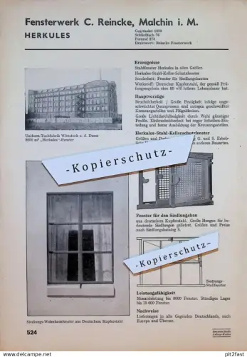 Fensterwerk C. Reincke in Malchin i. Mecklenburg , Tuchfabrik Wittstock , Fensterbau , ca. 1940 , Reklame / Werbung !!