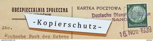 Deutsche Post des Ostens , 1939 , Dienstpost , Komancza i. Polen , Krosnie , Streifen , Kartenabschnitt ? , SANO  !!