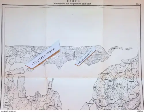 Barth in Mecklenburg , 1692-1698 , große Landkarte mit umliegenden Orten , Gelände , MdI der DDR 1951 !!!