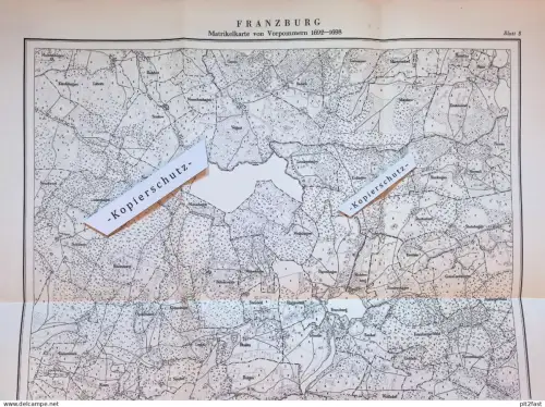 Franzburg in Mecklenburg , 1692-1698 , große Landkarte mit umliegenden Orten , Gelände , MdI der DDR 1951 !!!