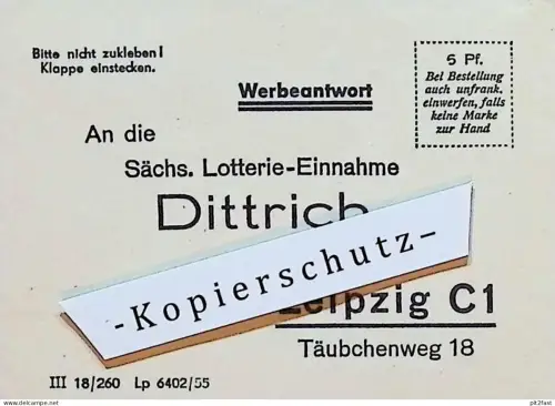 Briefumschlag - sächsische Lotterie - Dittrich in Leipzig , Täubchenweg 18 , Lotto !!!