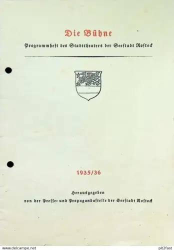 Programmheft - Theater Rostock , 1935/36 , Propagandastelle , Reklame , Zeeck , Sparkasse , Nordland , Mecklenburg !!