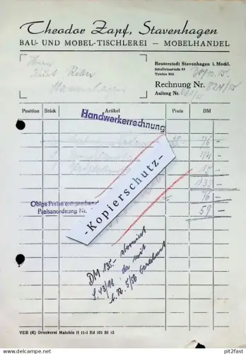 Möbel-Tischlerei Theodor Zapf in Stavenhagen , 1955 , Möbelhandel , Bau !!!