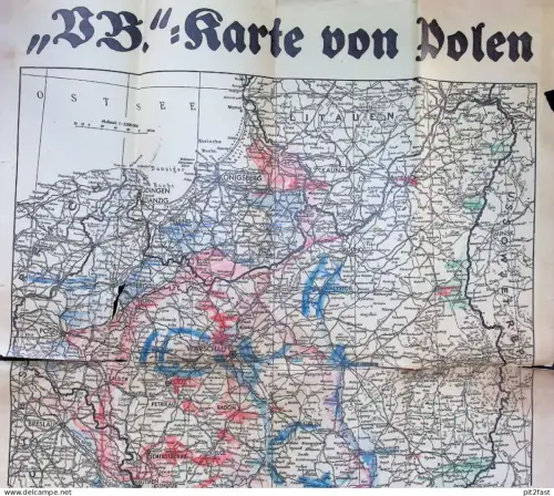 Völkischer Beobachter - große alte Landkarte von Polen , Lagekarte !!