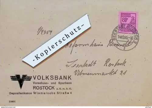 Volksbank Rostock in Mecklenburg , 1945 . alter Umschlag / Brief , Reklame , Bank , Sparkasse , Reformhaus !