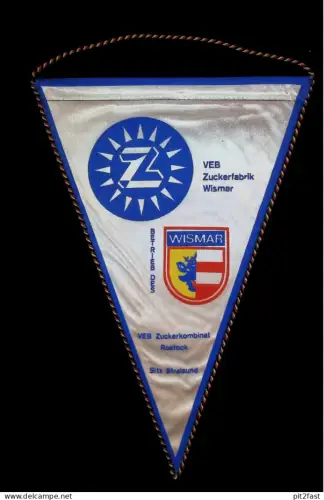 alter Wimpel - VEB Zuckerfabrik Wismar i. Mecklenburg , Zuckerkombinat  Rostock , Sitz Stralsund , Zucker !!!