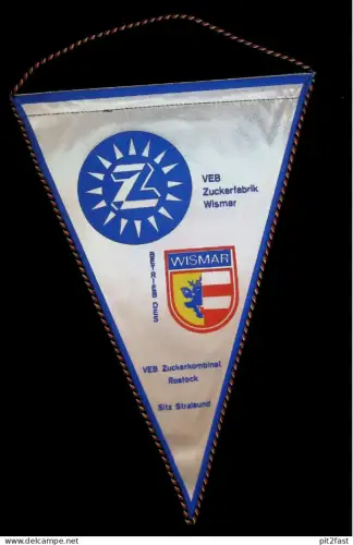 alter Wimpel - VEB Zuckerfabrik Wismar i. Mecklenburg , Zuckerkombinat  Rostock , Sitz Stralsund , Zucker !!!