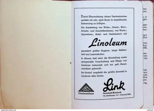 alter Kalender - Seestadt Rostock - 1939/40 , Link - Linoleum , Bodenbelag , Innenausstattung , Einrichtung !!