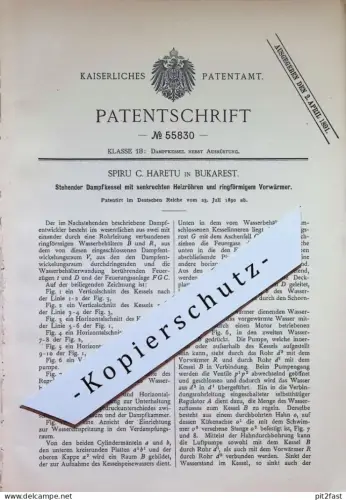 original Patent - Spiru C. Haretu , Bukarest , Rumänien | 1890 | Dampfkessel mit senkrechten Heizröhren | Heizung