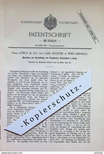 original Patent - Fa. Löwit & Co | Carl Richter , Wien Hernals Österreich | 1890 | Pappdose , Schachtel , Karton | Pappe