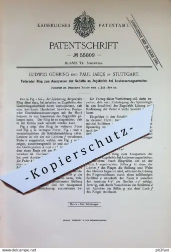 original Patent - Ludwig Gühring , Paul Jaeck , Stuttgart | 1890 | Ausspannen des Schaftes am Stiefel | Schuhe Schuhwerk