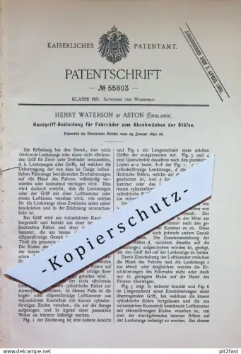 original Patent - Henry Waterson , Aston , England | 1890 | Handgriff - Bekleidung für Fahrräder | Fahrrad Lenker Griff