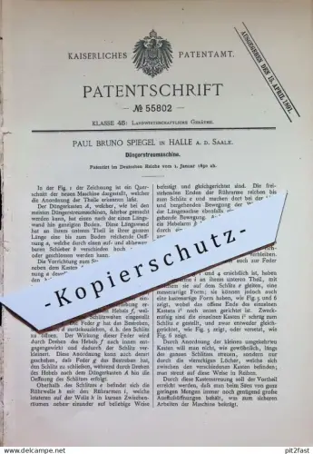 original Patent - Paul Bruno Spiegel , Halle / Saale | 1890 | Düngerstreumaschine | Dünger , Düngen , Düngerstreuer