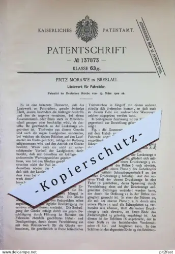 original Patent - Fritz Morawe , Breslau , Polen | 1902 | Läutewerk für Fahrräder | Fahrrad , Glocke , Klingel , Zweirad
