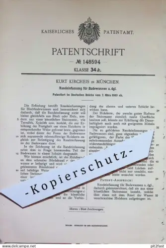 original Patent - Kurt Kircheis , München | 1903 | Randeinfassung für Badewannen , Dusche , Wanne | Blech - Wannen !!