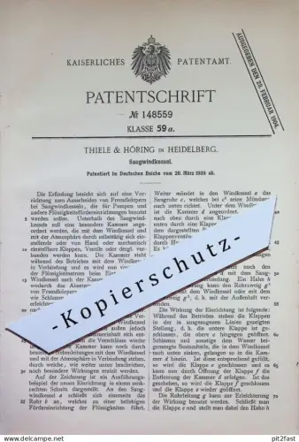 original Patent - Thiele & Höring , Heidelberg | 1903 | Saugwindkessel | Windkessel , Kessel , Pumpe , Pumpen