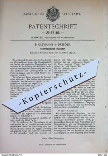 original Patent - B. Oltmanns , Dresden | 1895 | Centrifugalpendel Regulator | Zentrifuge | Motor Motoren Kraftmaschine