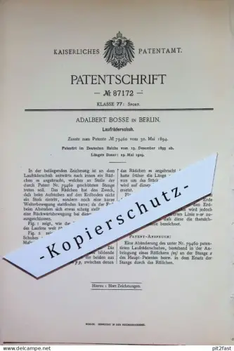 original Patent - Adalbert Bosse , Berlin | 1895 | Laufräderschuh | Rollschuh , Laufrad , Schuh , Sport , Laufen