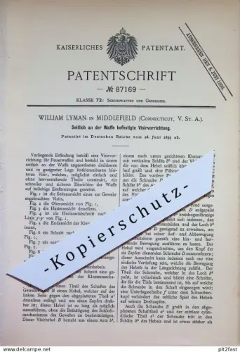 original Patent - William Lyman , Middlefield , Connecticut , USA | 1895 | seitliches Visier an Waffe | Waffen , Gewehr