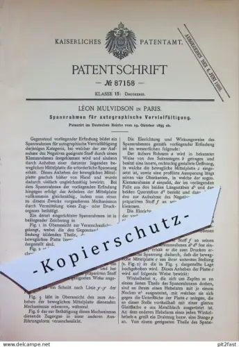 original Patent - Léon Mulvidson , Paris , Frankreich | 1895 | Spannrahmen für autographische Vervielfältigung | Druck !