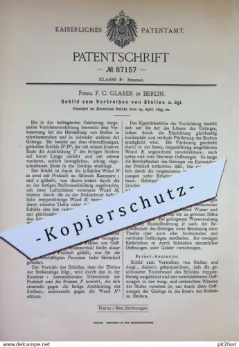 original Patent - Firma F. C. Glaser , Berlin | 1895 | Schild zum Vortreiben von Stollen | Bergbau , Gebirge