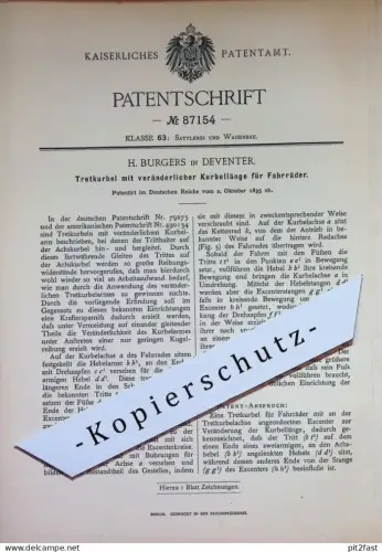 original Patent - H. Burgers , Deventer | 1895 | Tretkurbel mit veränderlicher Kurbellänge für Fahrräder | Fahrrad !