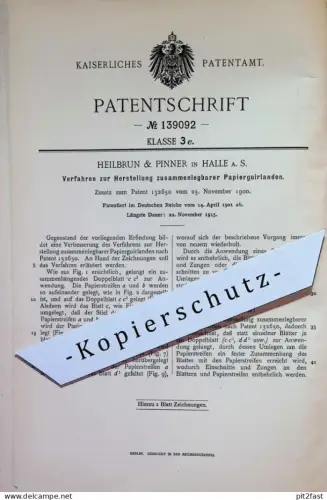 original Patent - Heilbrun & Pinner , Halle / Saale | 1901 | zusammenlegbare Papiergirlanden | Papier - Girlande !!