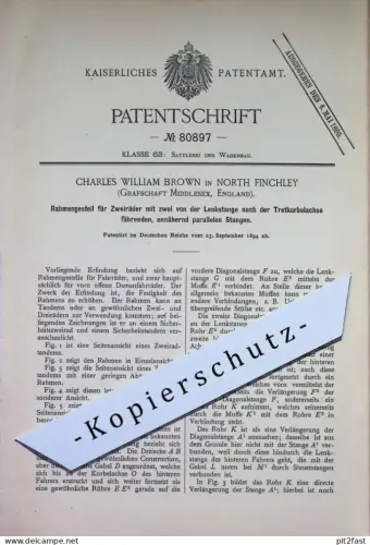original Patent - Charles William Brown , North Finchley , Middlesex , England | 1894 | Rahmen für Fahrräder | Fahrrad