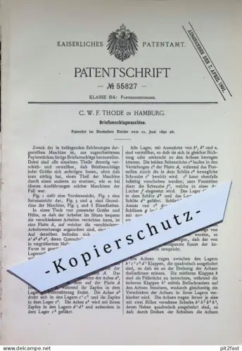 original Patent - C. W. F. Thode  , Hamburg | 1890 | Briefumschlagmaschine | Briefumschlag , Kuvert , Papier Brief Post