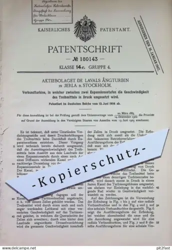 original Patent - Aktiebolaget de Lavalis Angturbin , Jerla Stockholm Schweden | 1904 | Verbundturbine | Turbine , Motor