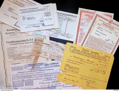 Dokumente Rostock , 1939-56 , Walter Lange , Briefe , Post , Versicherung , alte Dokumente !!