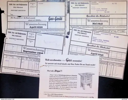 Gas- und Wasserwerk Rostock , 1939-41 , mit Reklame , Walter Lange , alte Dokumente !!