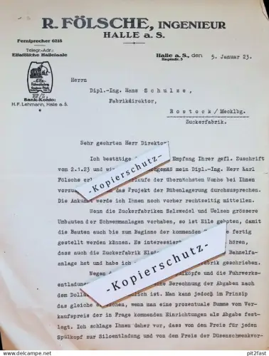 Fabrikdirektor Hans Schulze - Zuckerfabrik in Rostock ,1923, R. Fölsche in Halle a. Saale , Elsdorf , Uelzen , Salzwedel